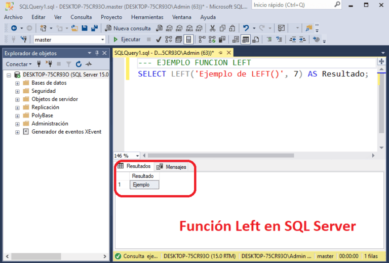 SQL LEFT Función de Texto Sqlserverdb