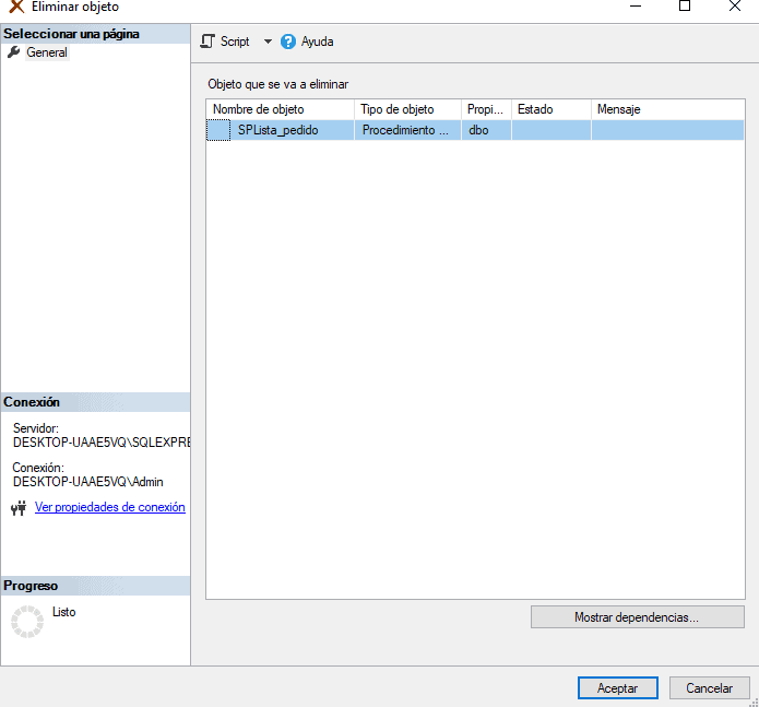 eliminar procedimientos almacenados sql