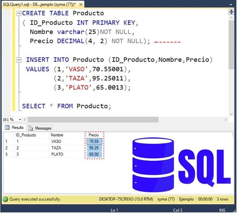 Decimal SQL server Tipo de datos Sqlserverdb